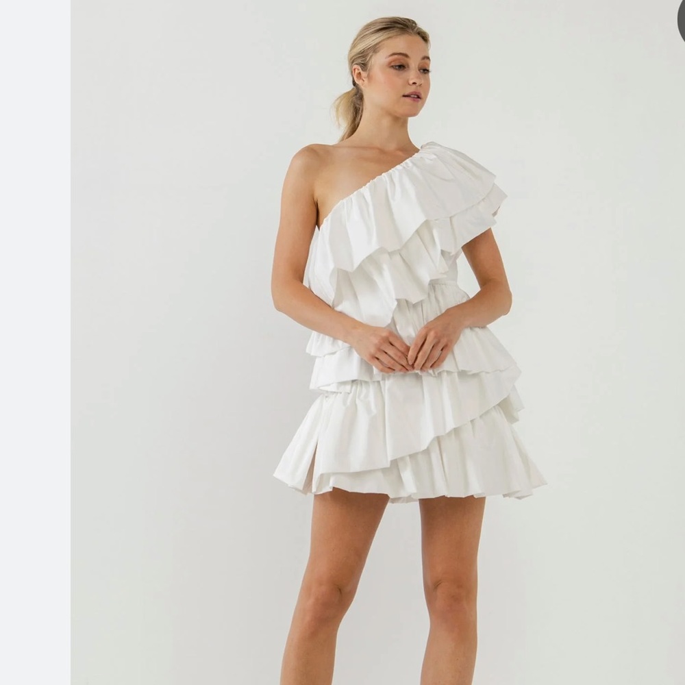 Endless rose one shoulder tiered mini dress